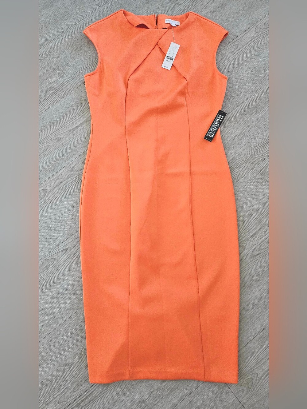 New York & Company Orange Cap-Sleeve Midi Sheath Dress
